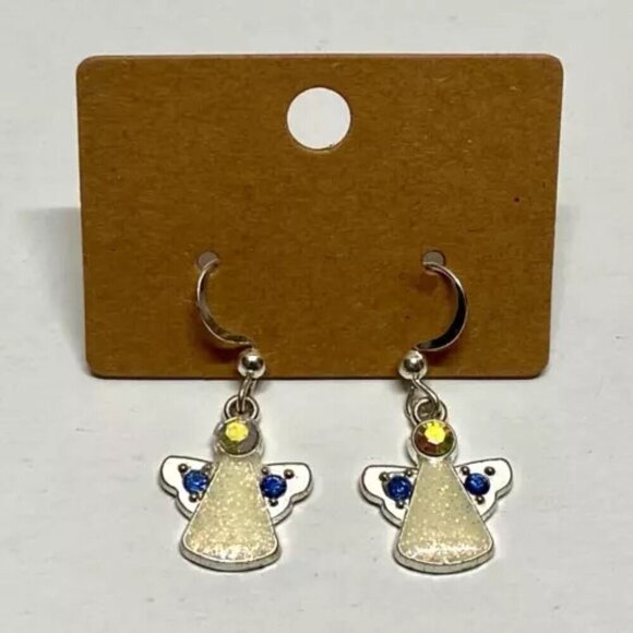 Angel Earrings Khol's Holiday Rhinestone Silver Tone Dangle Hook Pierced Ears - Picture 9 of 10